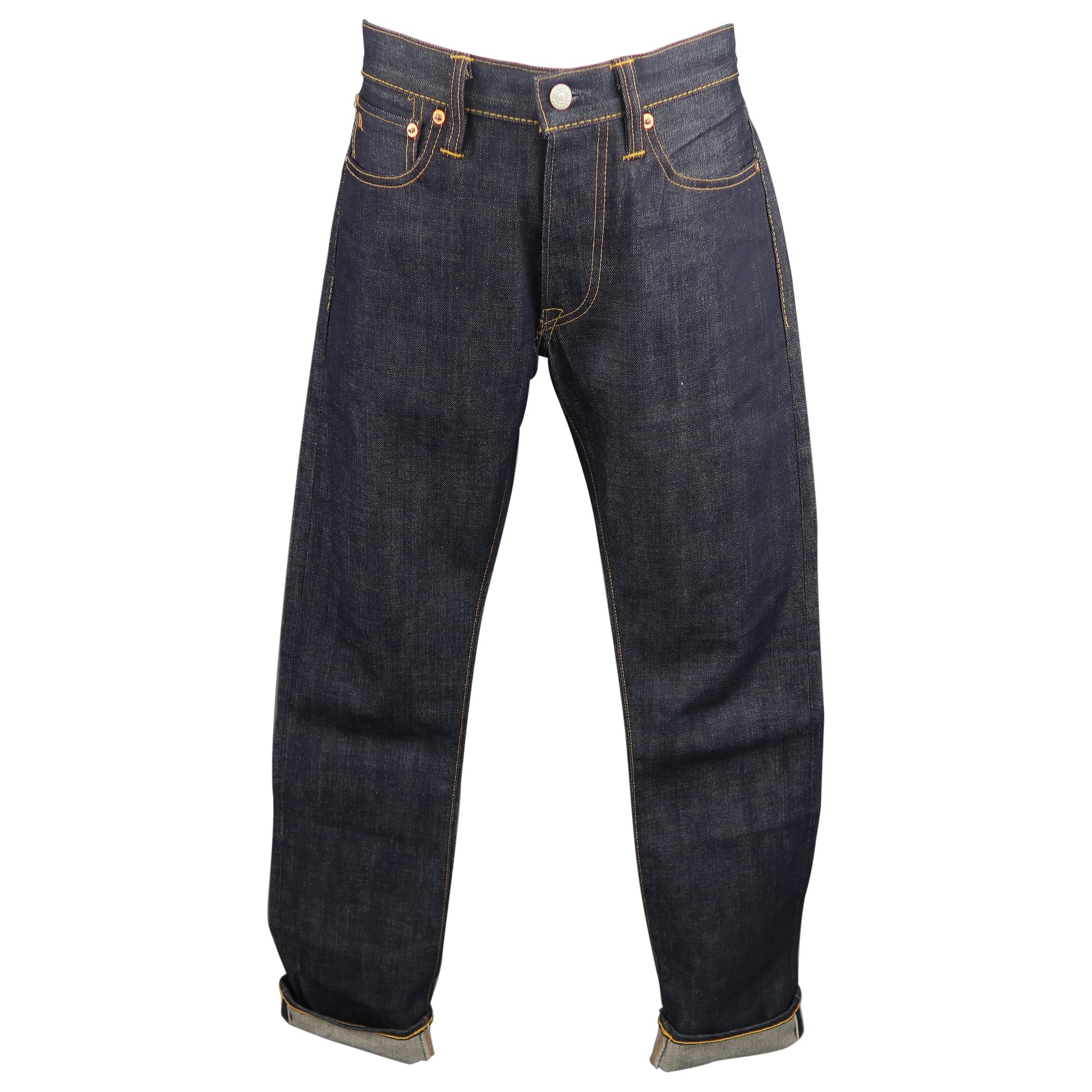 RRL by Ralph Lauren Indigo Navy Contrast Stitch Selvage Denim Jeans