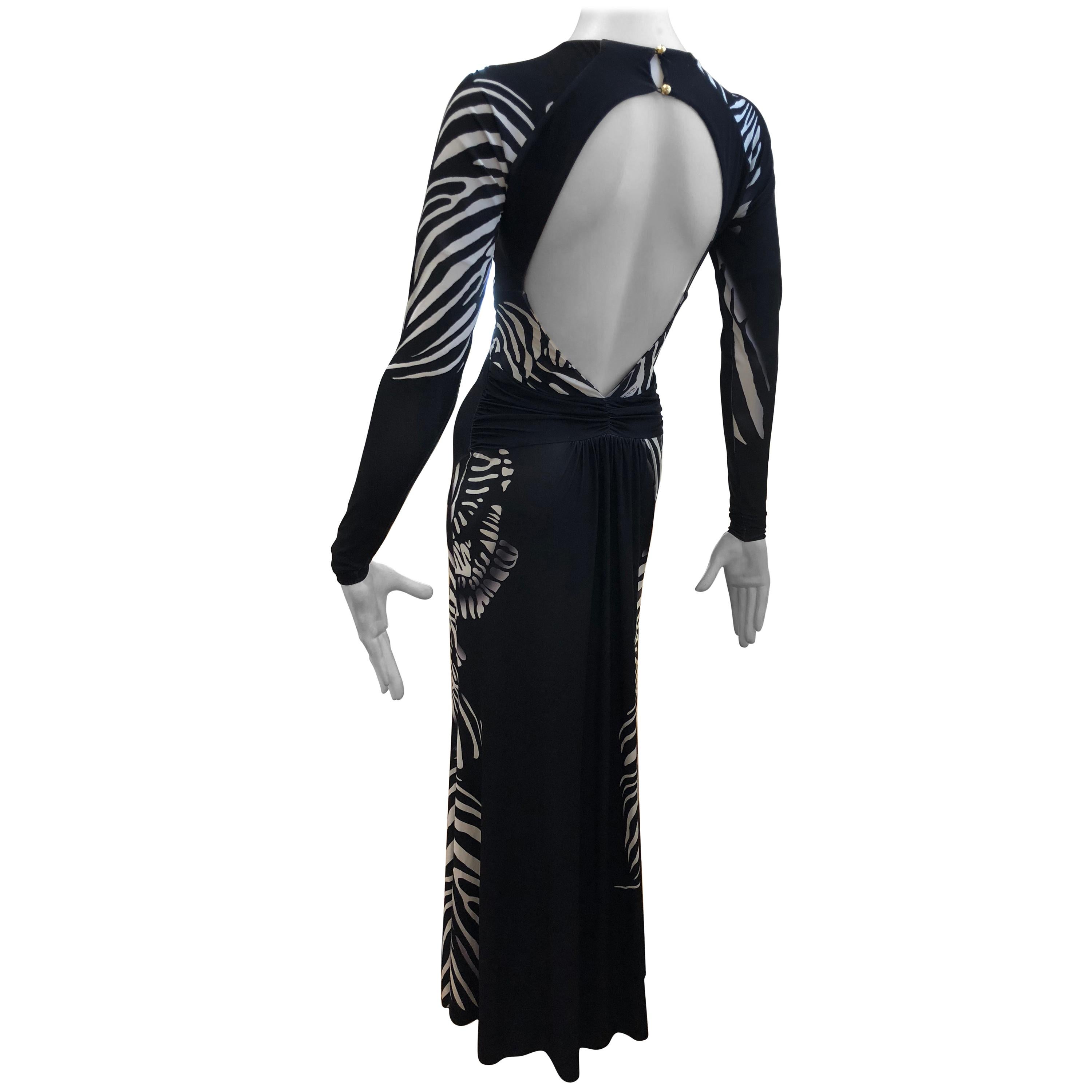 Roberto Cavalli "Zebra" Gown with plunging key hole back 
