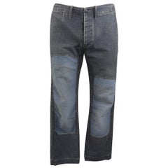 RRL by Ralph Lauren Indigo Blue Washed Cotton Knee Patch Casual Pants