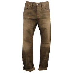 RRL By Ralph Lauren Washed Olive Brown Distressed Selvage Denim Jeans