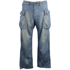 RRL By Ralph Lauren Blue Distressed Stitching Denim Cargo Pants