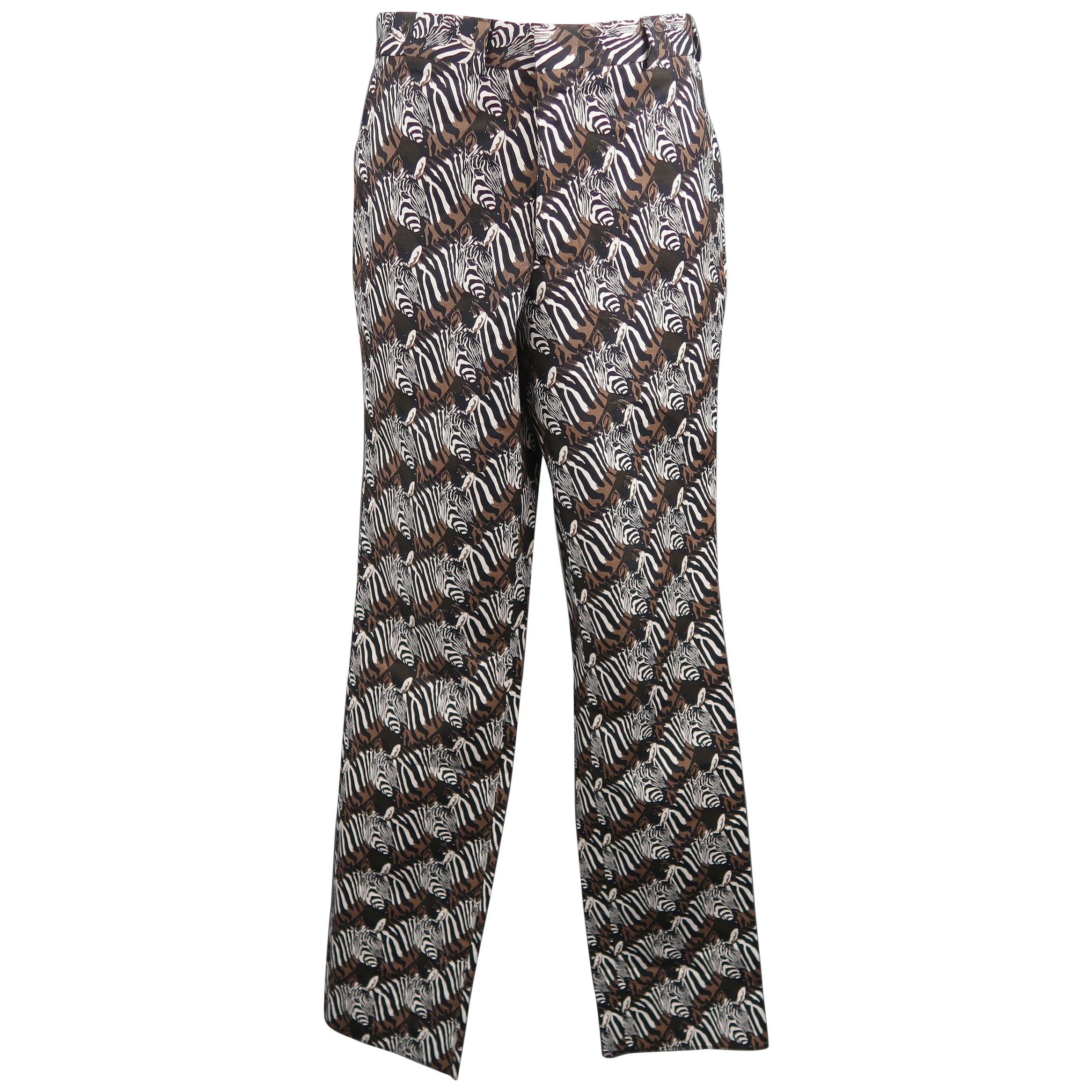  Gitman Vintage Brown Zebras Graphic Print Cotton Casual Pants