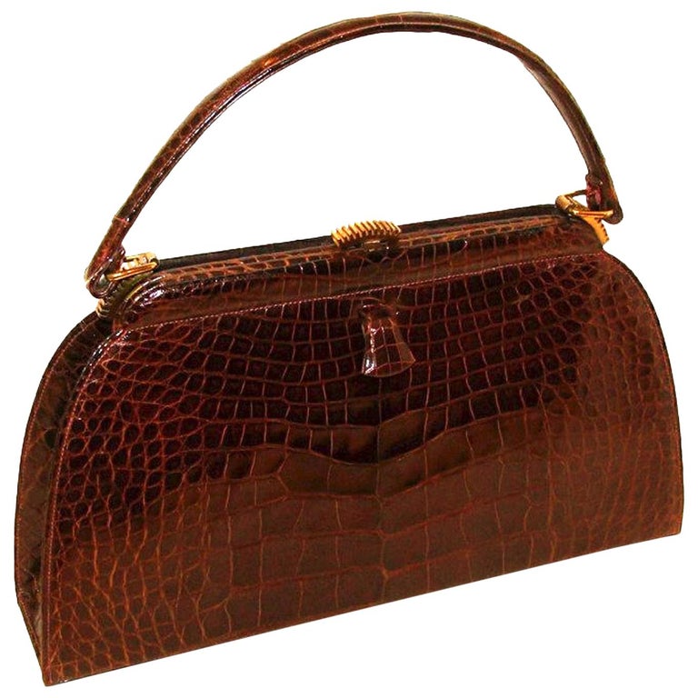 Architectural Classic Brown Alligator Kelly Style Handbag Lucille De Architectural Classic Brown Alligator Kelly Style Handbag Lucille De Paris For