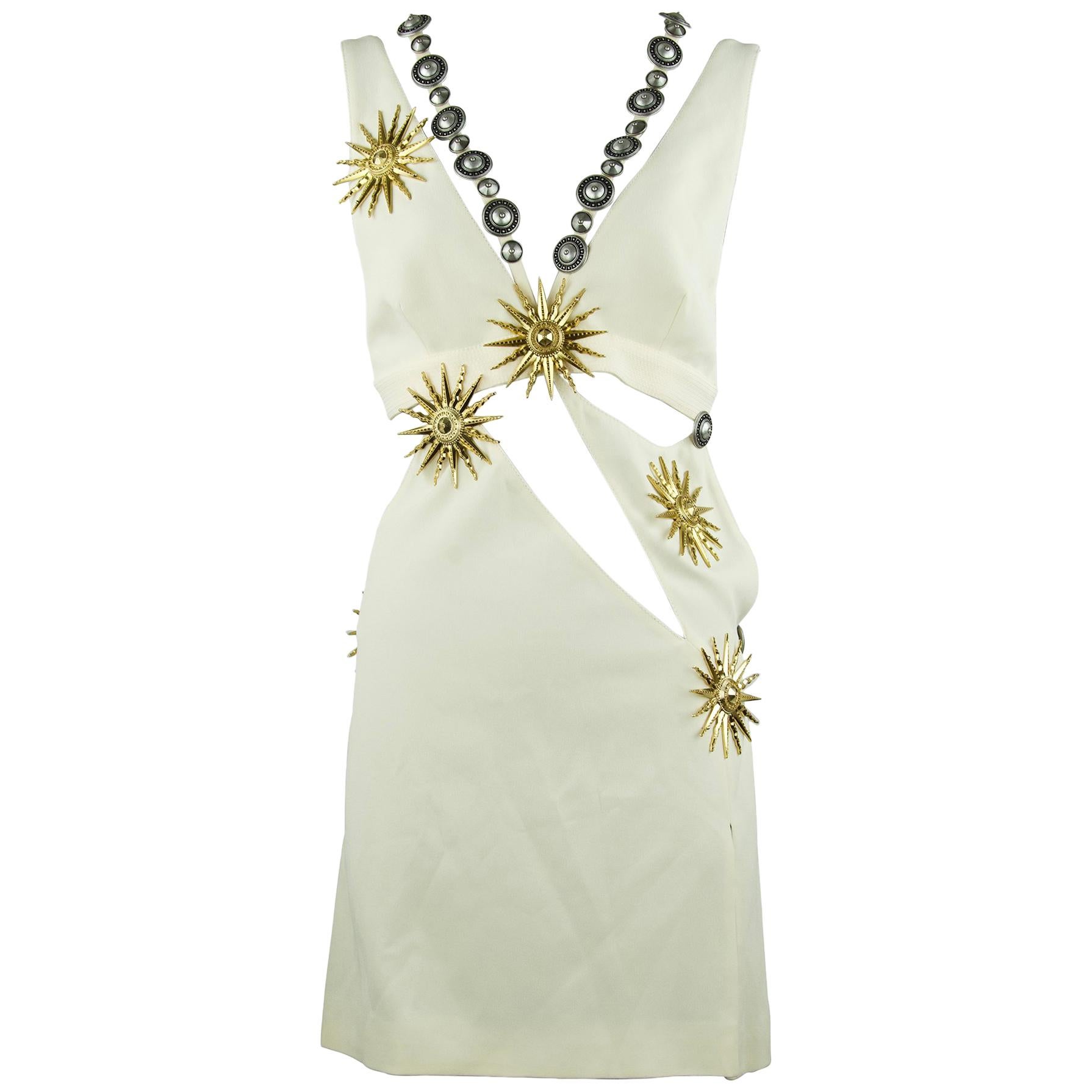 Fausto Puglisi Off White Cut Out Dress with Medallions - Size IT 42