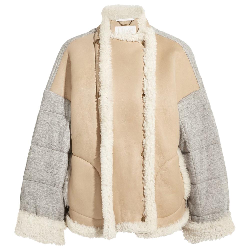 Chlo Oversized Shearling and Quilted Cotton Jersey Jacket