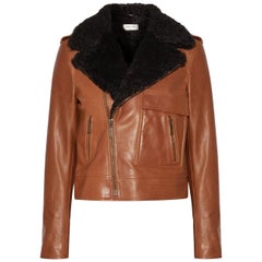 Saint Laurent Shearling-Trimmed Leather Biker Jacket