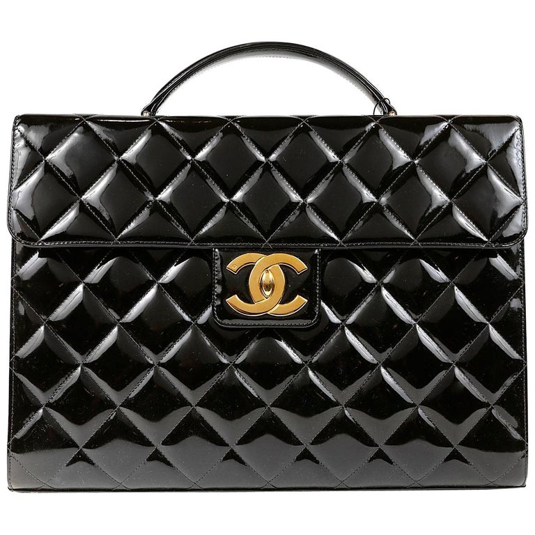 Chanel Black Patent Leather Vintage Briefcase at 1stDibs