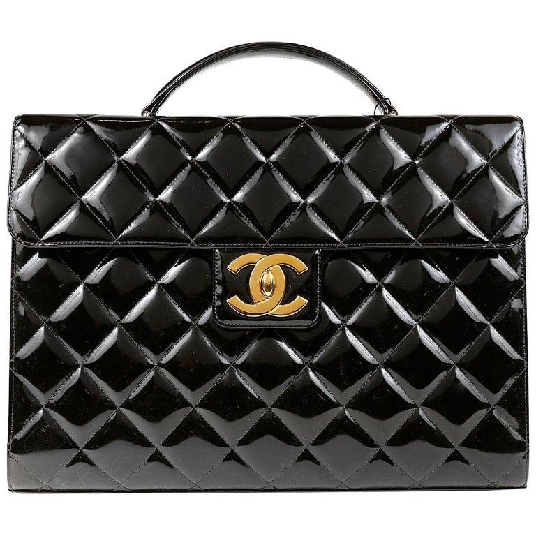Chanel Black Patent Leather Vintage Briefcase at 1stdibs