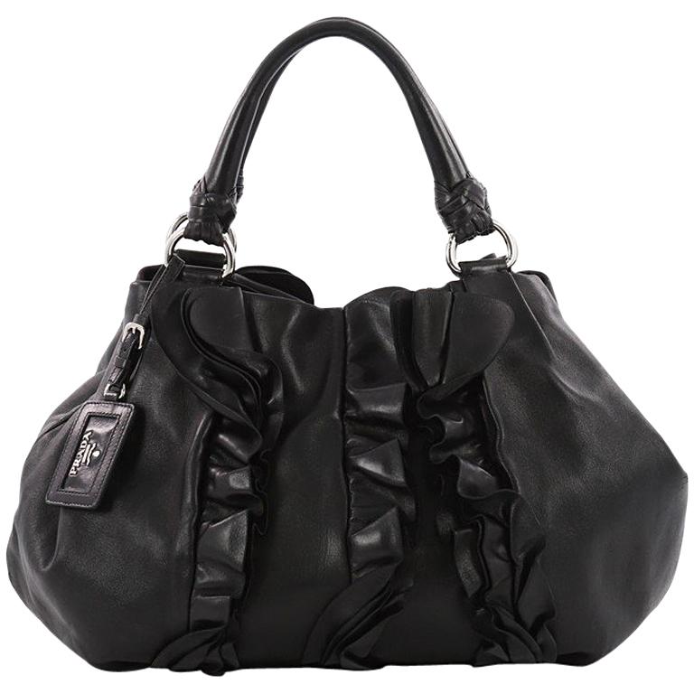 Prada Ruffle Shoulder Bag Leather Large