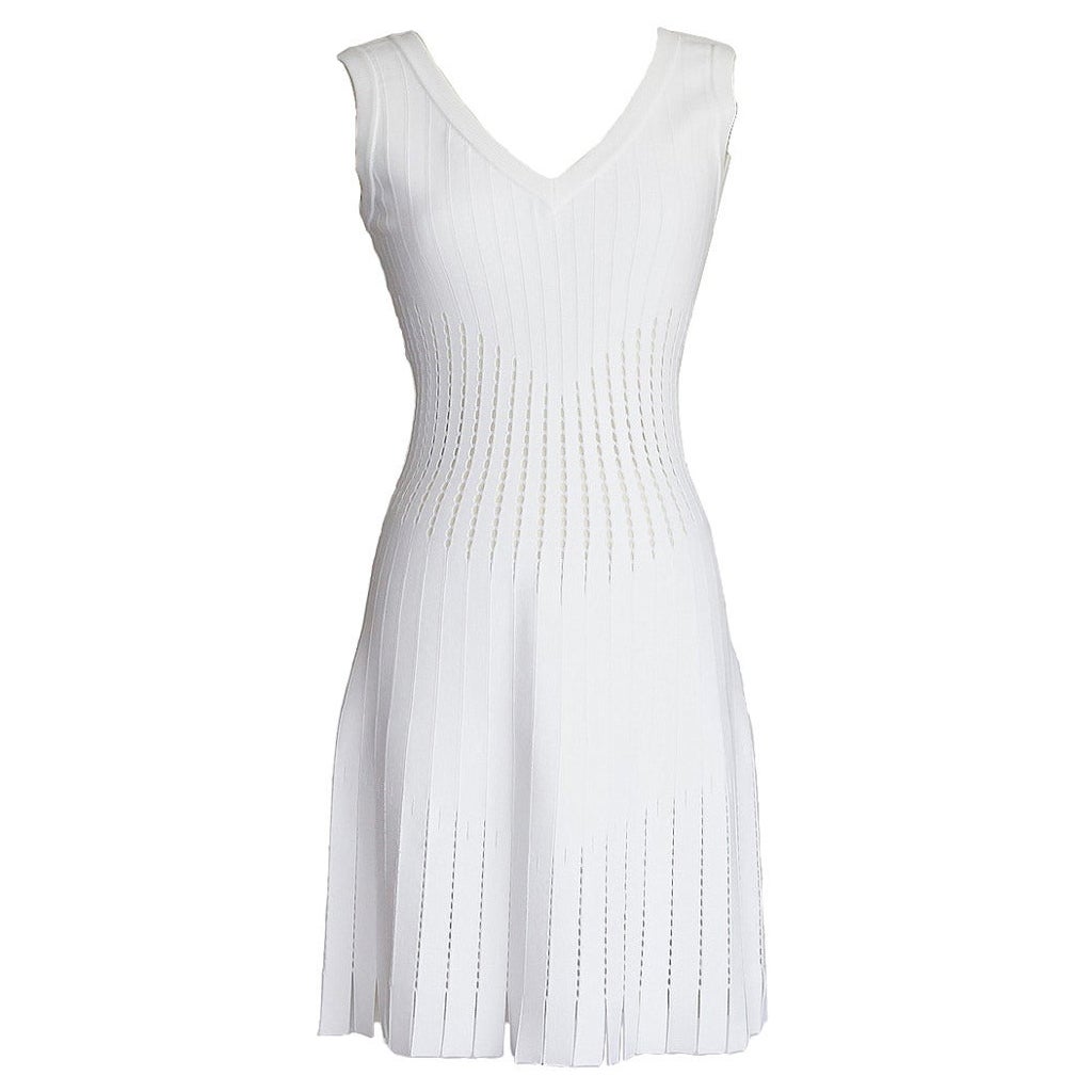 Azzedine Alaia Dress White Perforated Detail Small Car Wash Hem 40 / 6 New For Sale