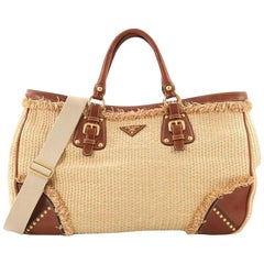 Prada Paglia Tote Raffia avec cuir Large