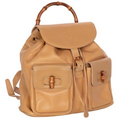 Gucci Retro Leather and Bamboo Handle Backpack