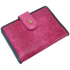 Sharif Vintage Hot Pink Lizard Skin Bifold Card Case Wallet