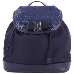 Salvatore Ferragamo Bow Flap Backpack Nylon with Sequins and Leather Medium