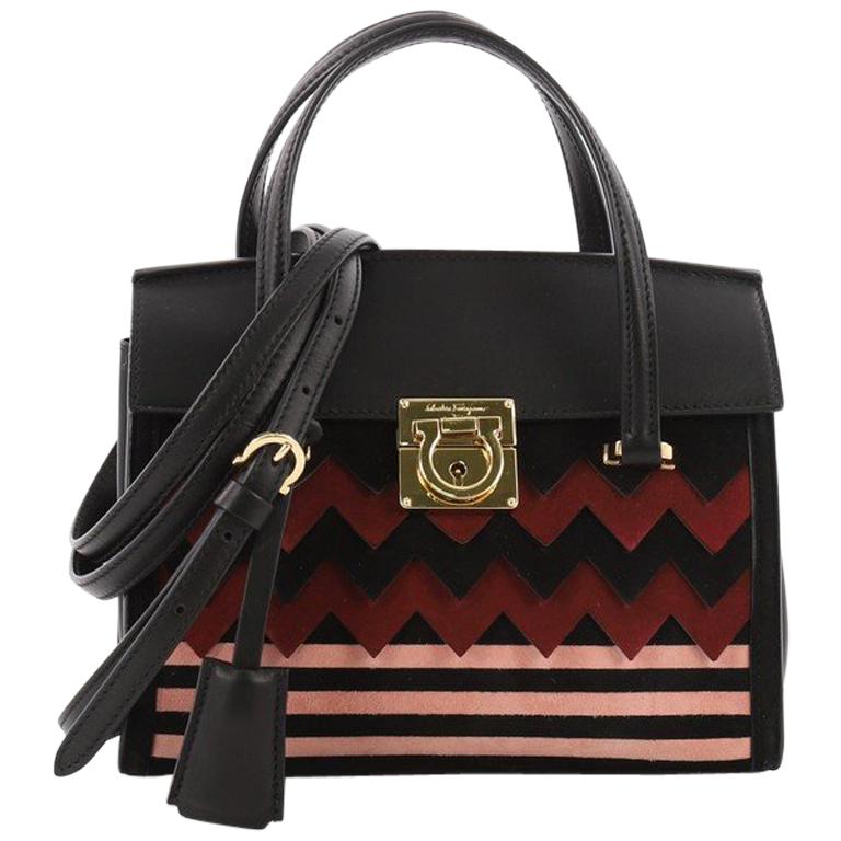 Salvatore Ferragamo Mara Tote Zigzag Suede and Leather Mini 