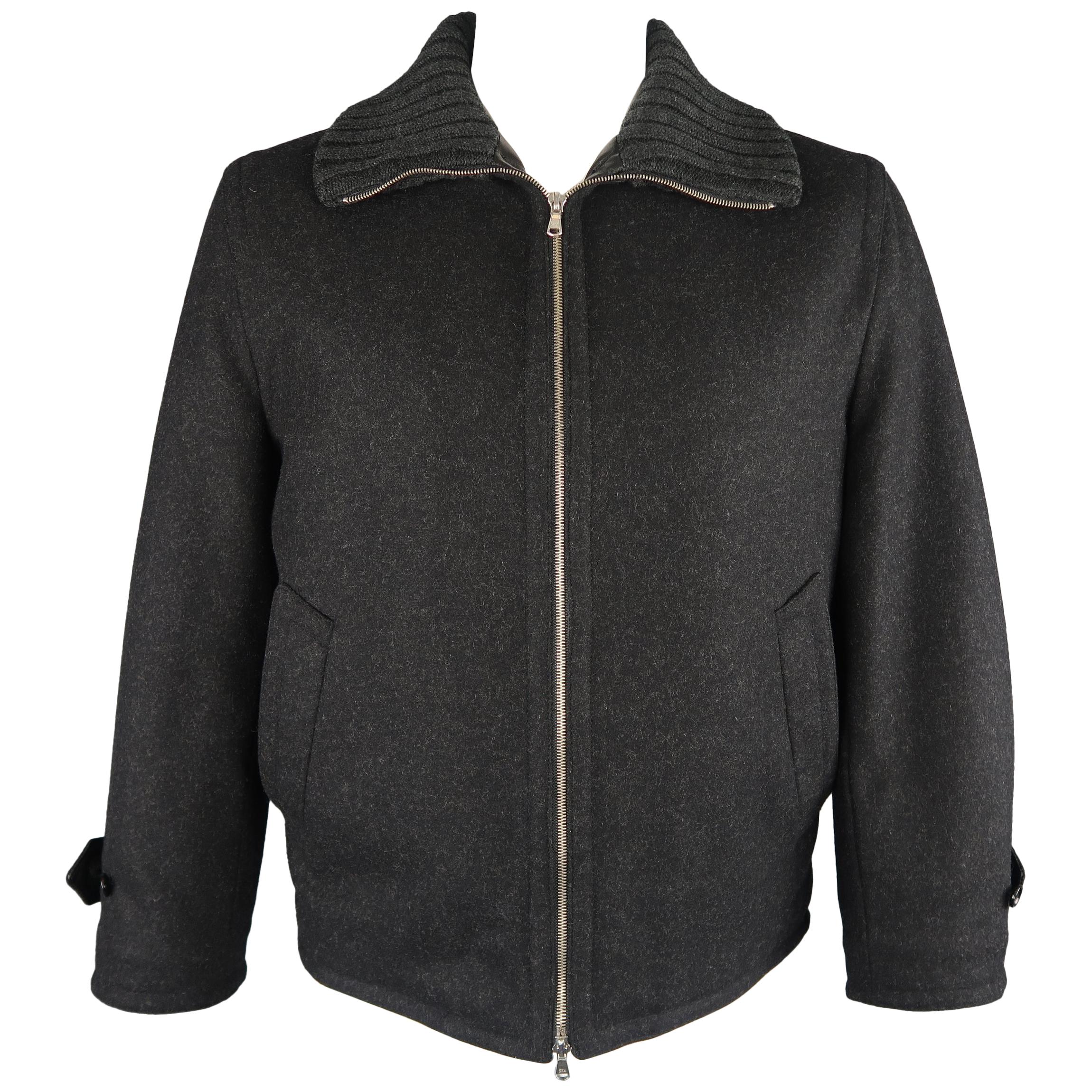Dolce & Gabbana Charcoal Wool Blend Cable Knit Collar Jacket