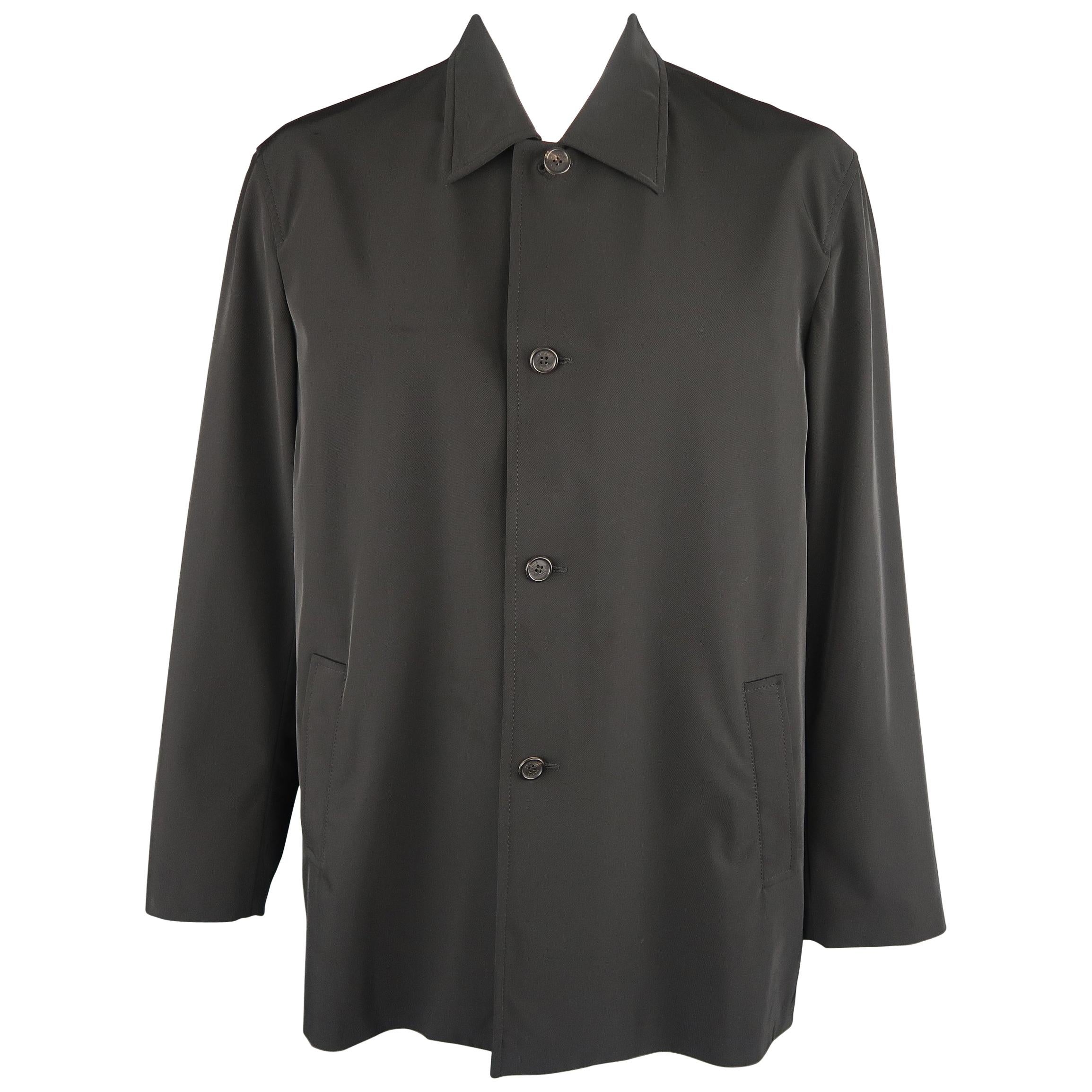 Prada Black Solid Polyester Blend Twill Pointed Collar Coat