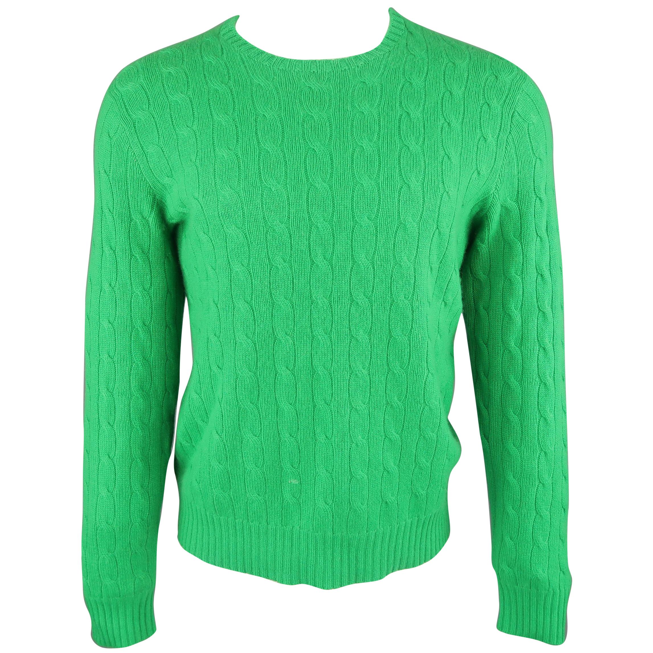 Ralph Lauren Green Cable Knit Cashmere Sweater