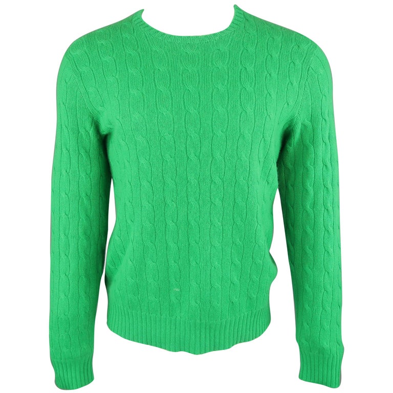 Ralph Lauren Green Cable Knit Cashmere Sweater at 1stDibs