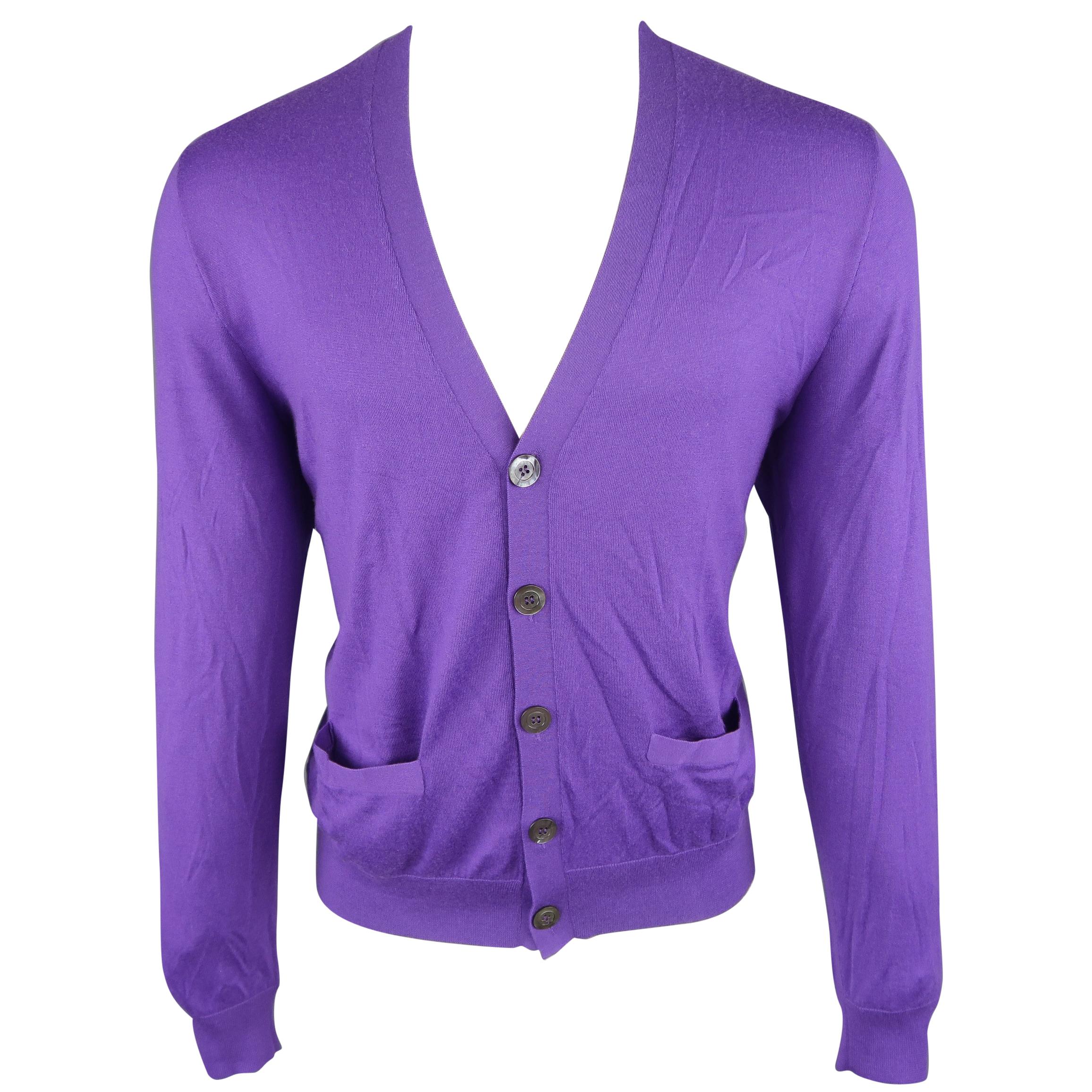 Ralph Lauren Purple Label Solid Cashmere V-neck Button Down Cardigan Sweater