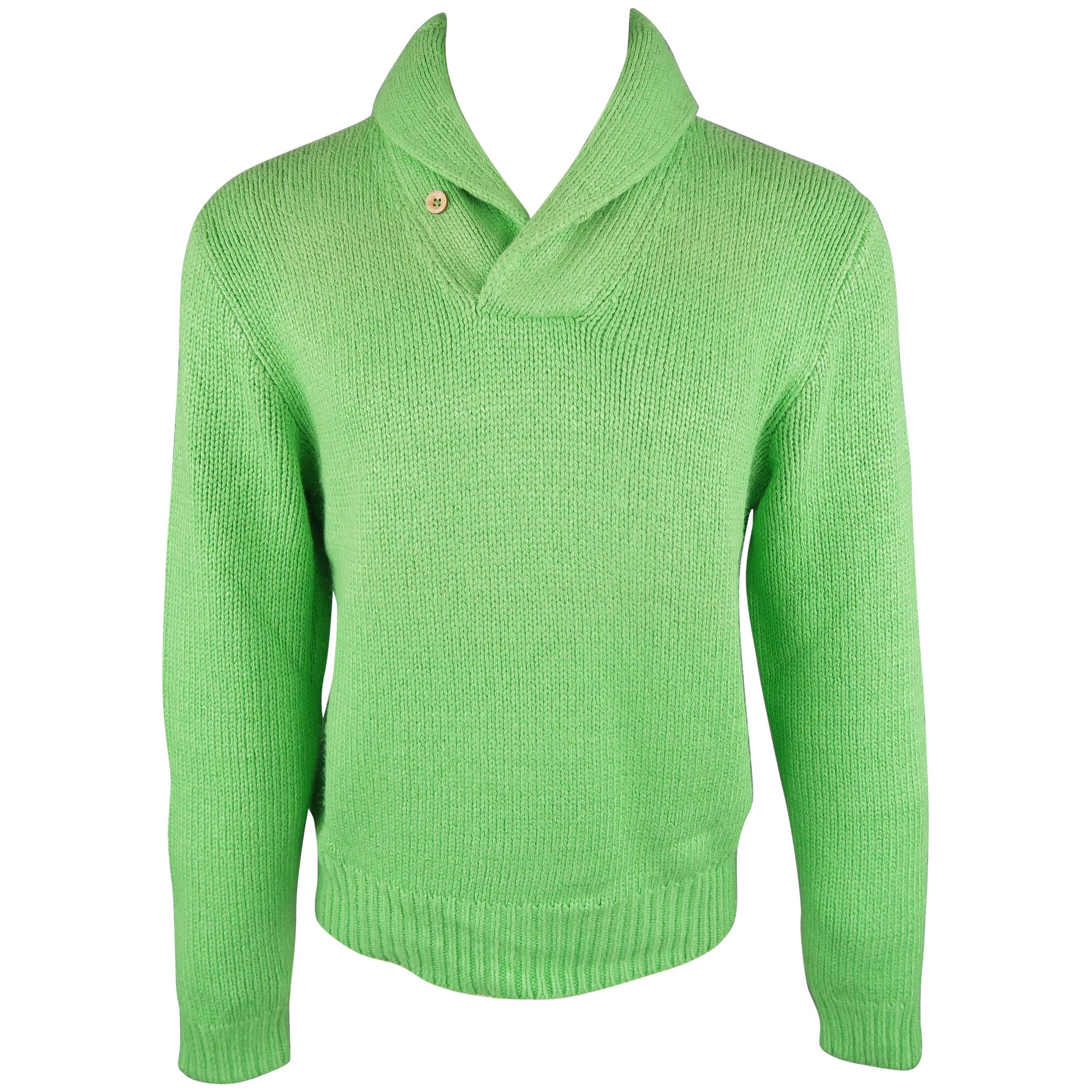 Ralph Lauren Green Knitted Silk Shawl Collar Sweater