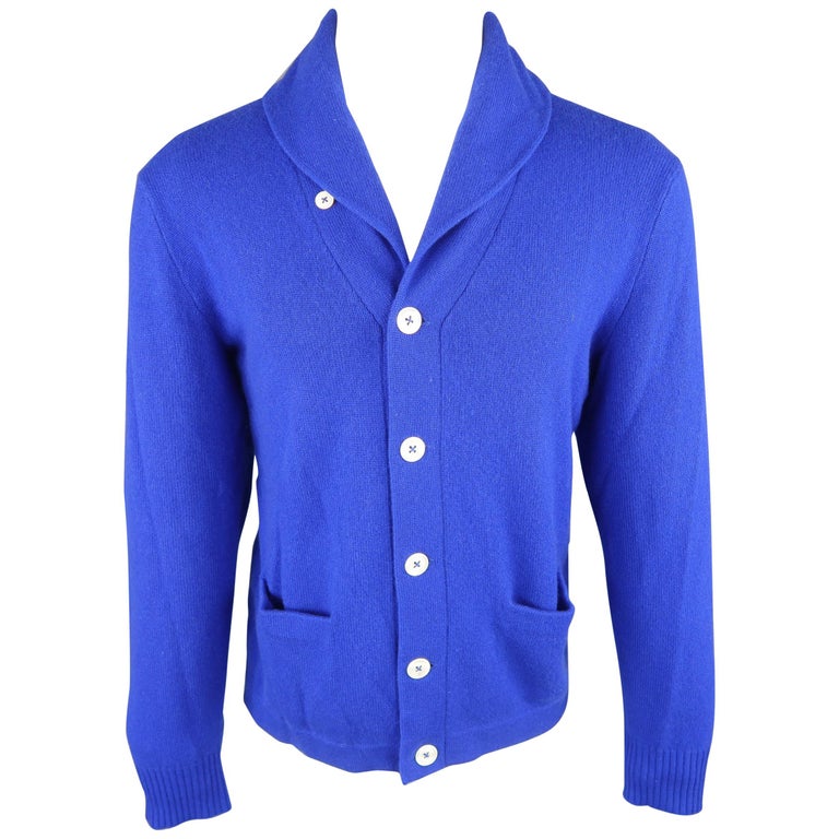 Ralph Lauren Royal Blue Solid Cashmere Button Cardigan at 1stDibs