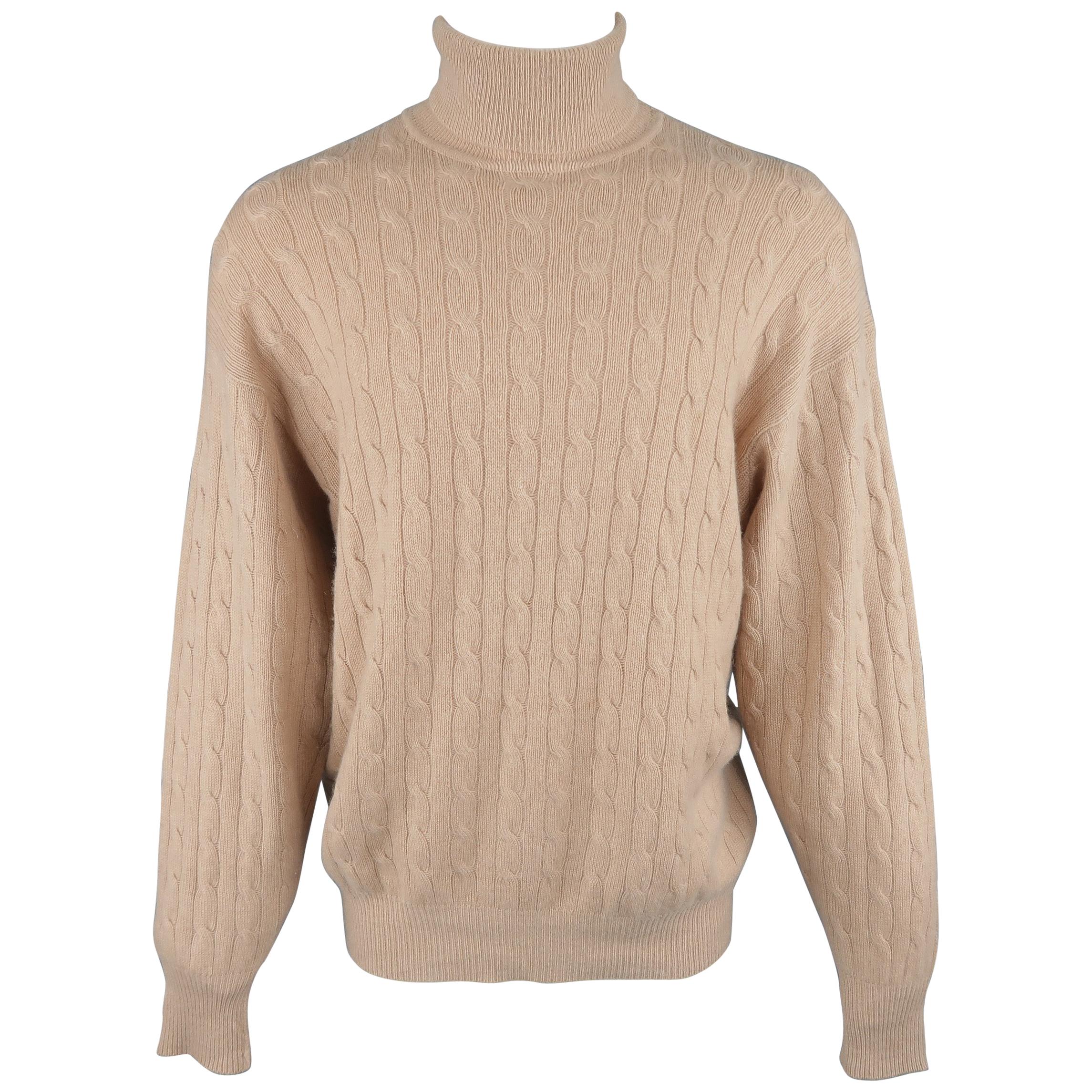  Ralph Lauren Camel Cable Turtleneck Cashmere Sweater