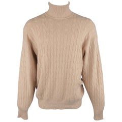 Retro  Ralph Lauren Camel Cable Turtleneck Cashmere Sweater