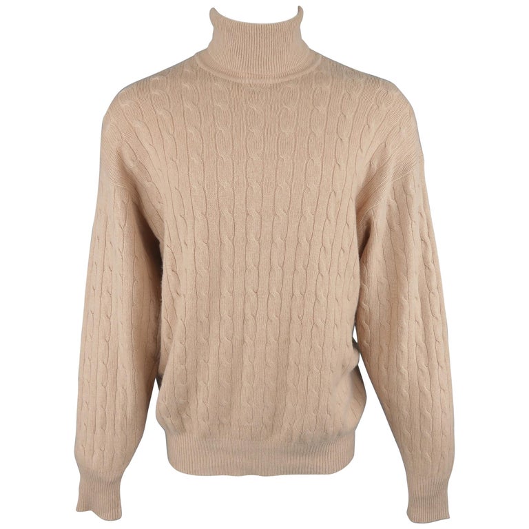 Ralph Lauren Camel Cable Turtleneck Cashmere Sweater at 1stDibs