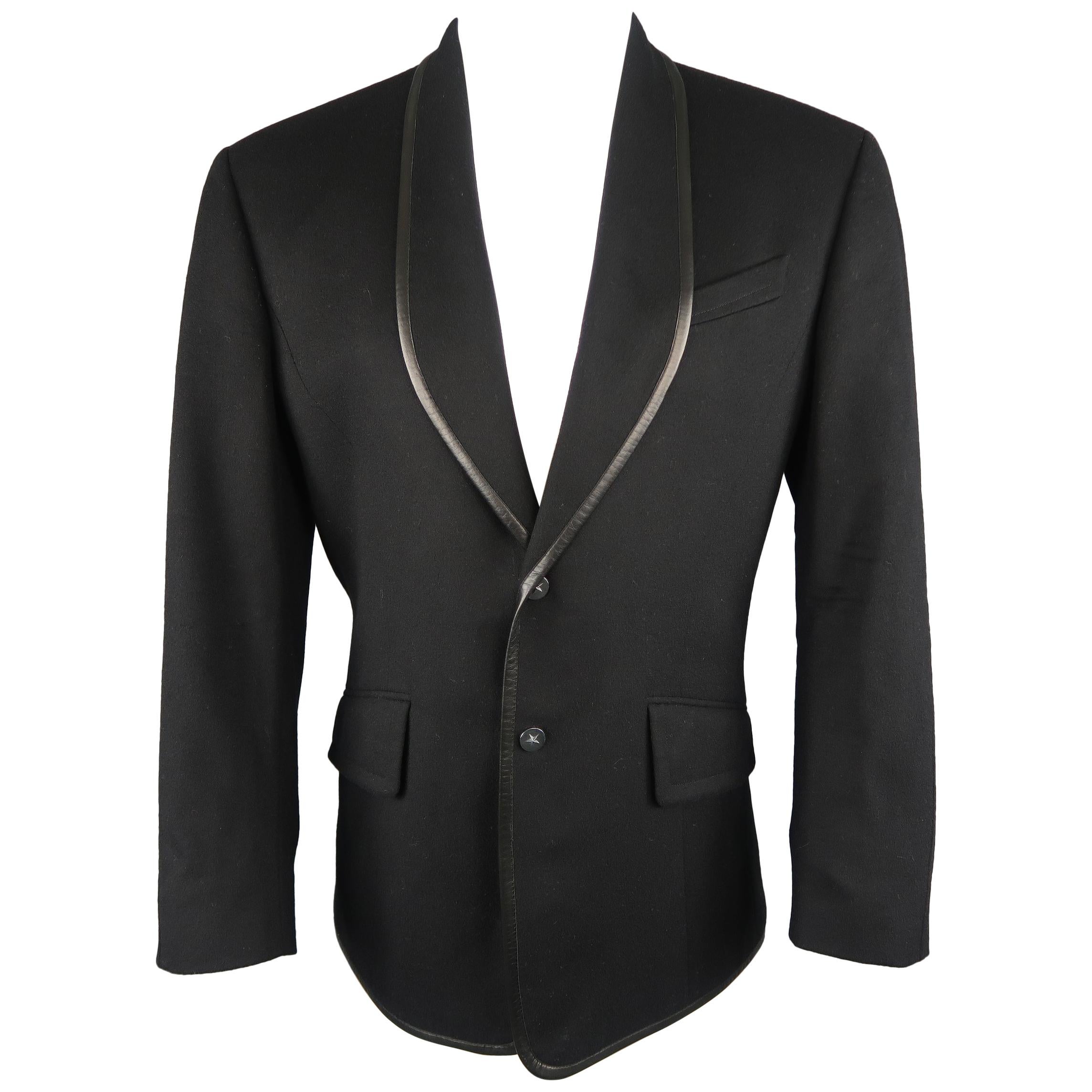 Thierry Mugler Black Wool / Cashmere Leather Trimmed Shawl Collar Sport Coat