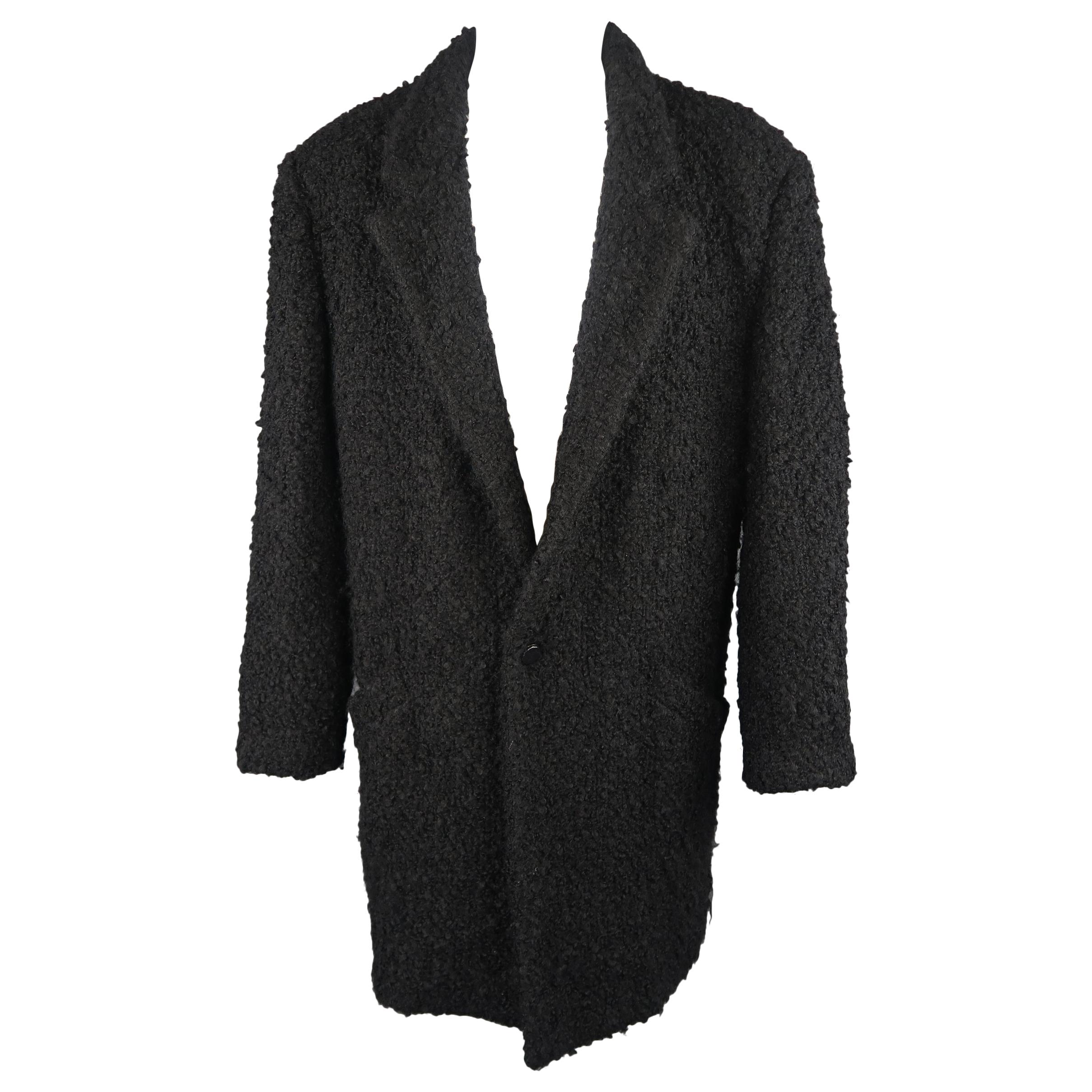 Gianni Versace Black Textured Wool / Mohair Single Button Overcoat