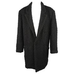 Vintage Gianni Versace Black Textured Wool / Mohair Single Button Overcoat