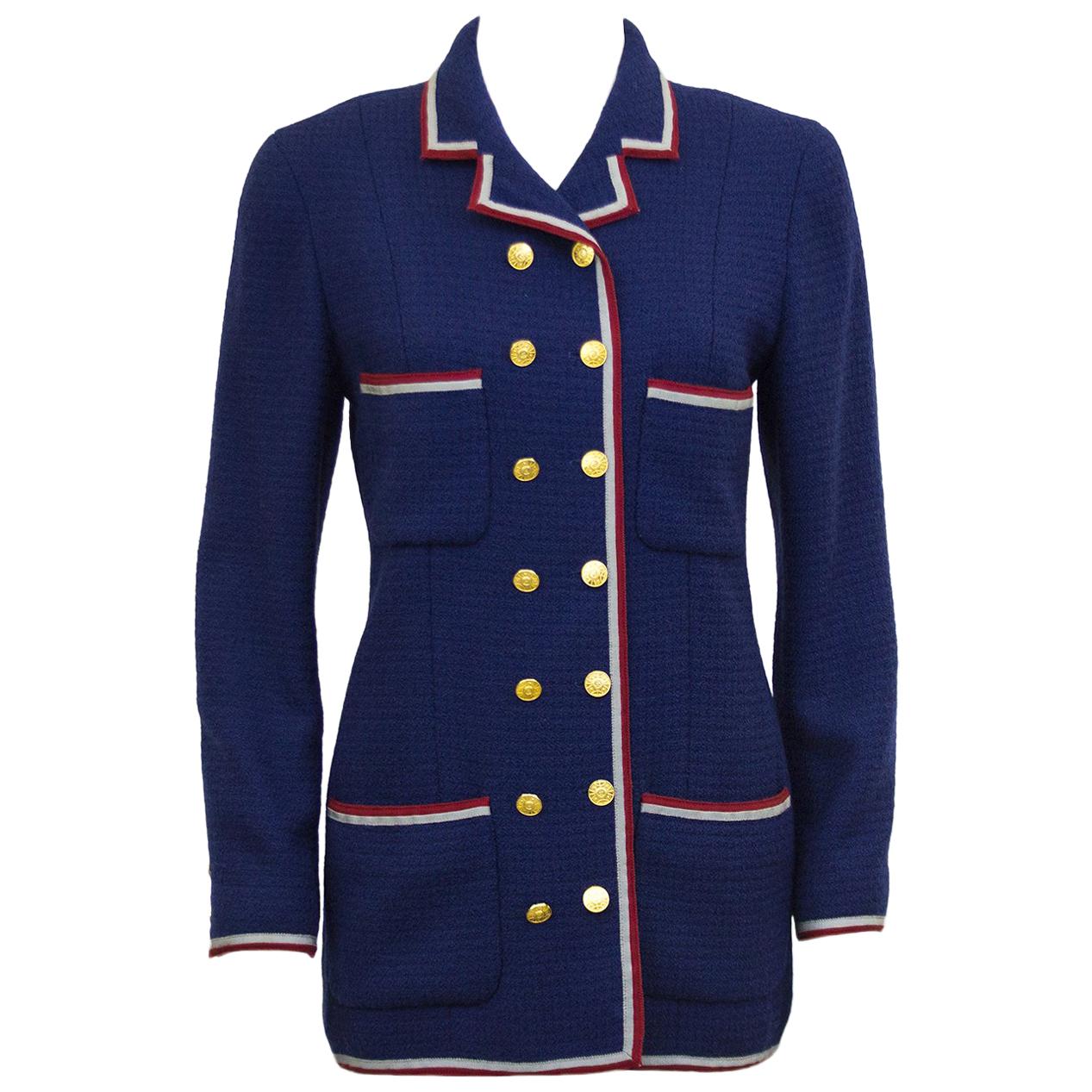 1980's Chanel Deep Blue Military Style Wool Blazer