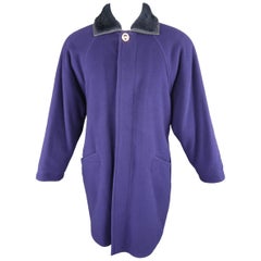 Retro Gianni Versace Purple Wool Fur Collar Medusa Button Coat