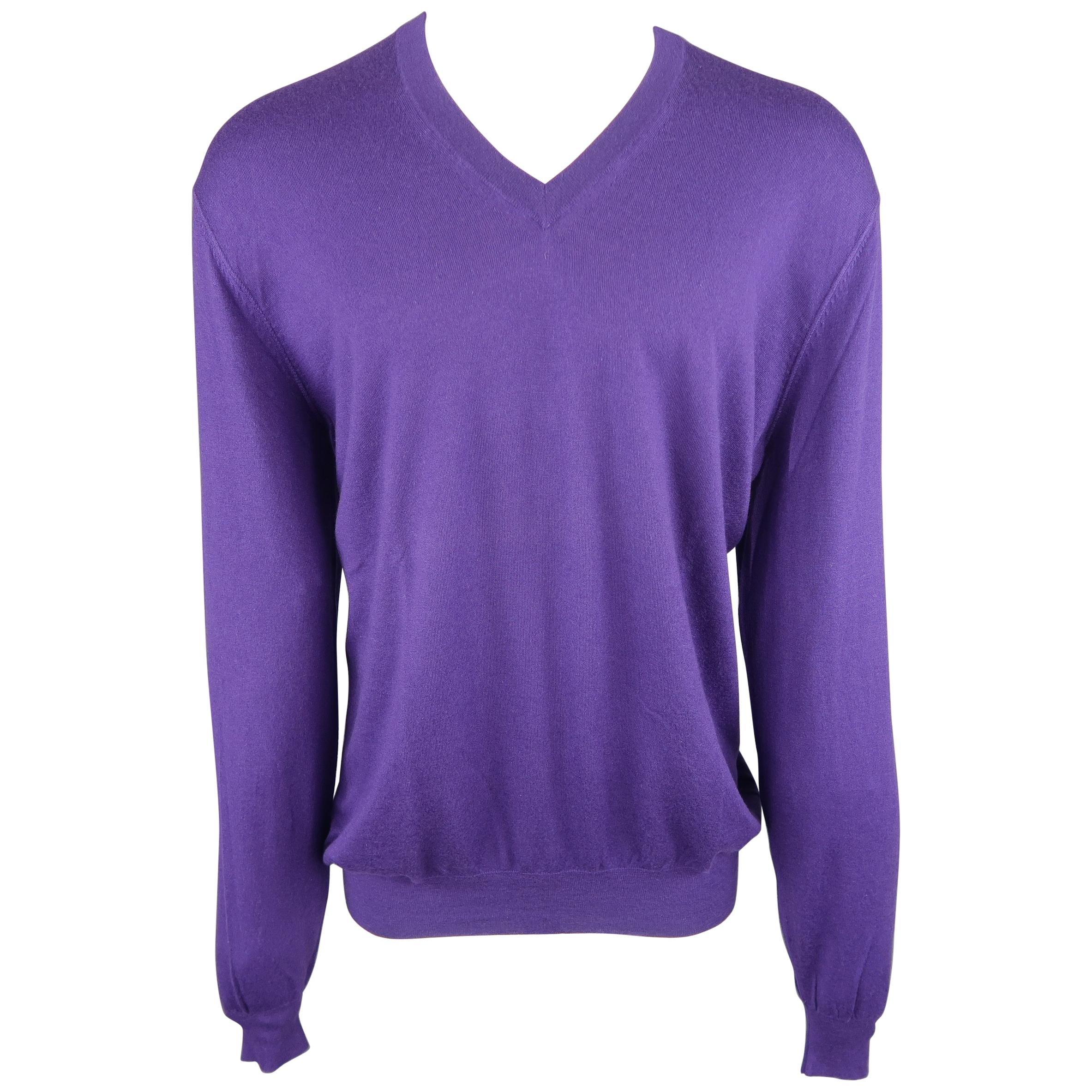 Stephen Kempson Purple Solid Cashmere V-neck Pullover