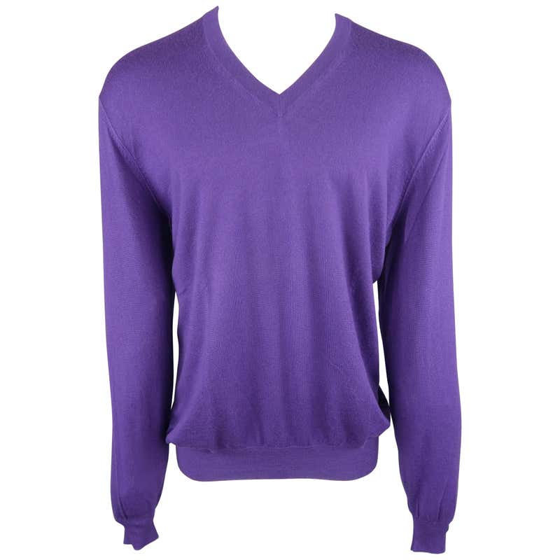 Stephen Kempson Purple Solid Cashmere V-neck Pullover at 1stDibs