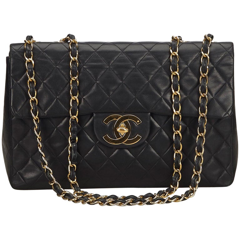 Chanel Black Classic Maxi Lambskin Leather Single Flap Bag at 1stdibs