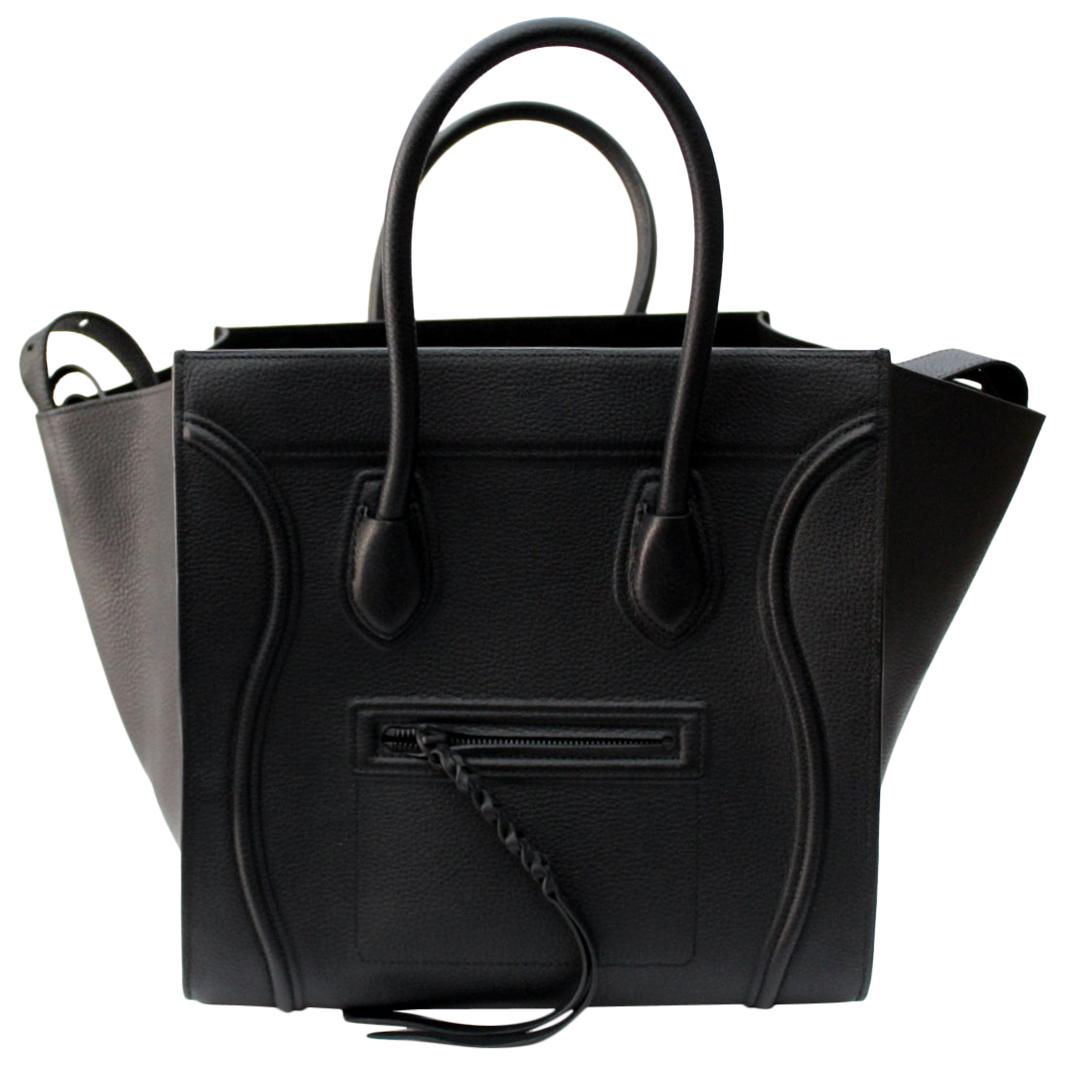 Cèline Black Grained Leather Mini Luggage Tote Bag