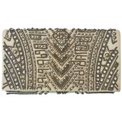 Balmain Cream Embellished Clutch