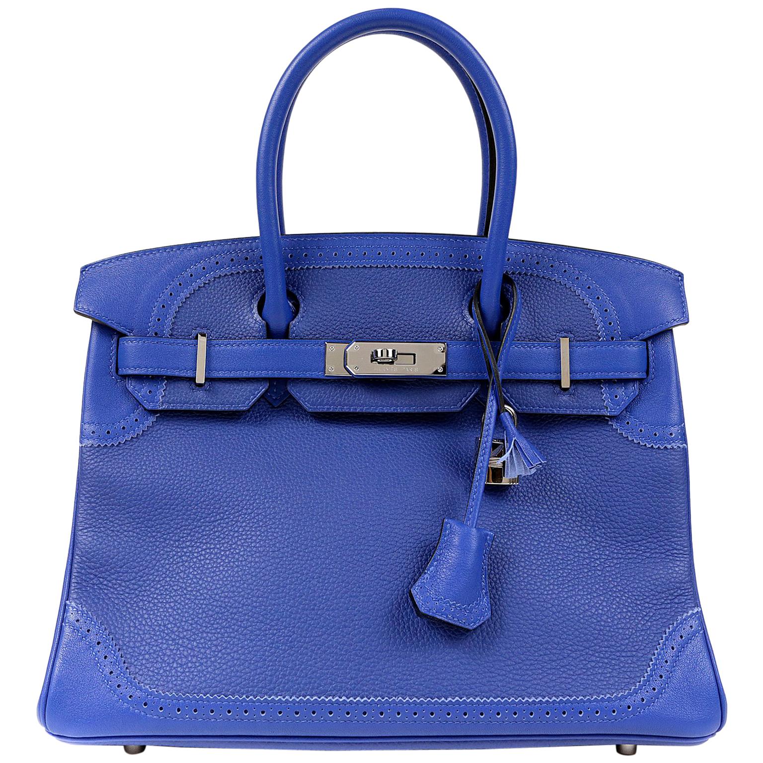 Hermès Blue Electrique Togo 30 cm Ghillies Birkin Bag