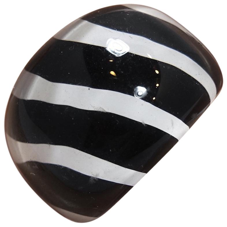 Vintage 1960s Black & White Stripe Lucite Ring