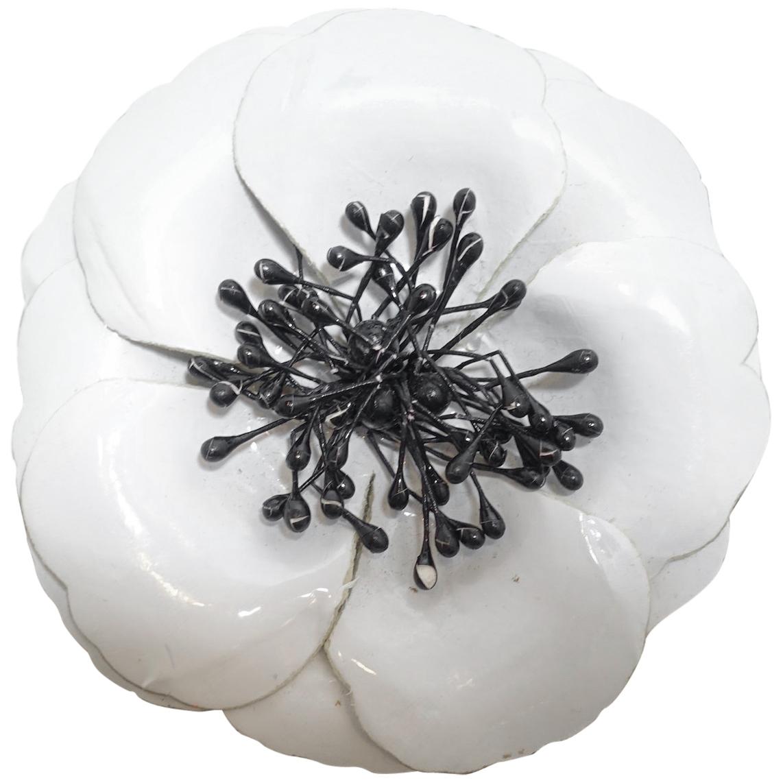 Vintage Anne Fontaine Italy Black & White Floral Brooch