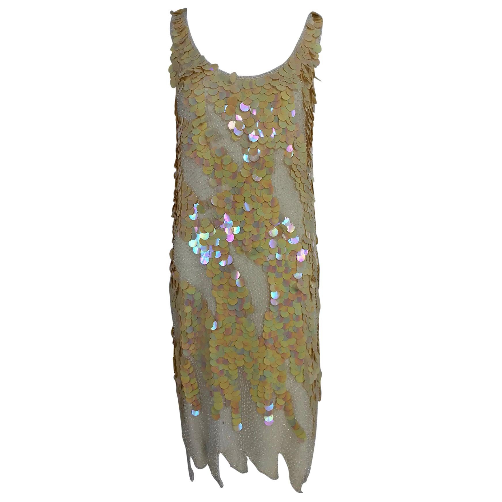 Swee Lo Beaded Iridescent Paillette 1920s flapper style dress, 1980s 