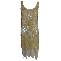 Vintage Swee Lo Beaded Iridescent Paillette 1920s flapper style dress, 1980s