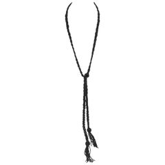 Vintage Art Deco 1920s Black Bead Torsade Tassels Necklace