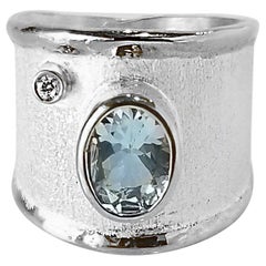 Yianni Creations 1.10 Carat Aquamarine Diamond Fine Silver 100% Handmade Ring 