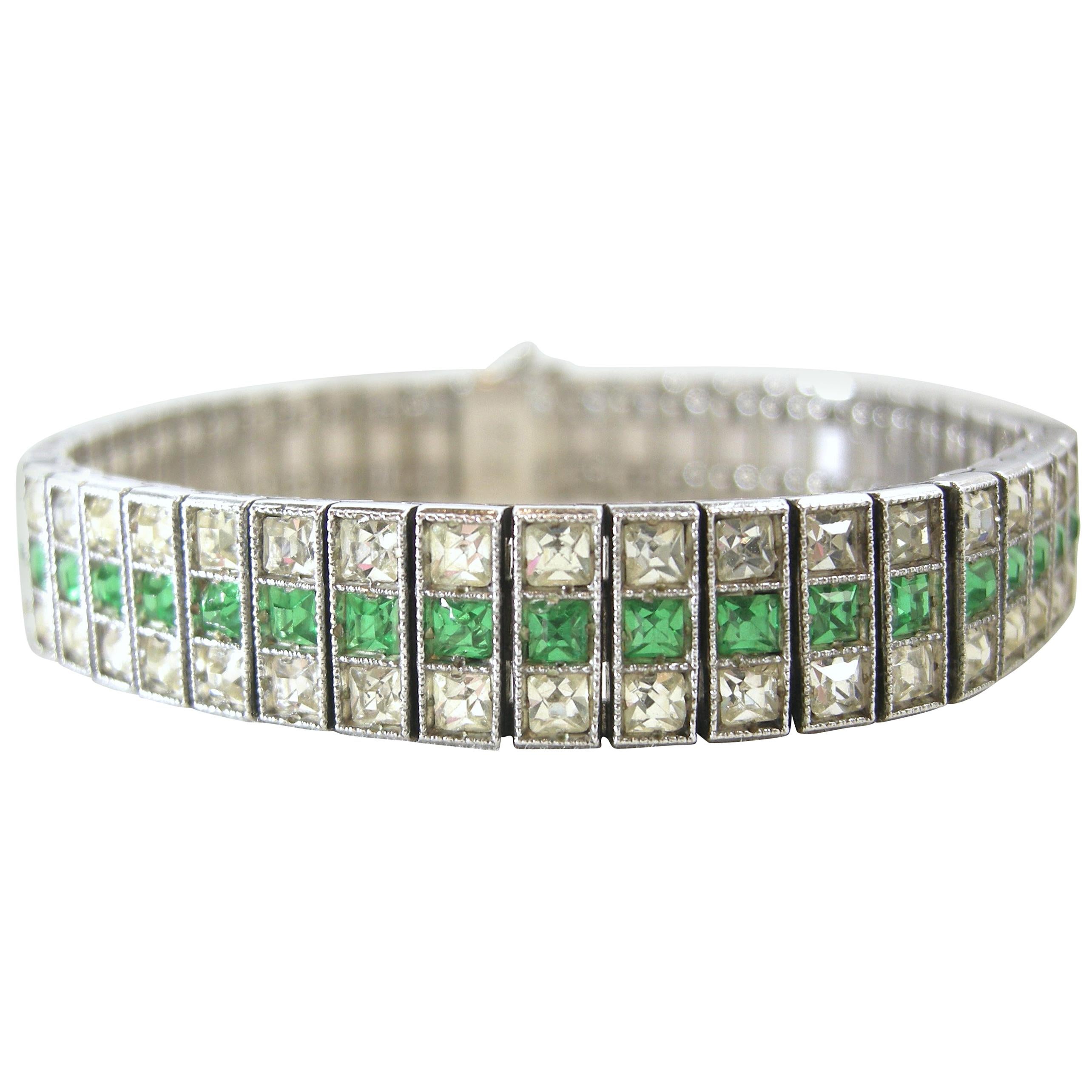 1930s Art Deco Vintage Faux Emerald Bracelet