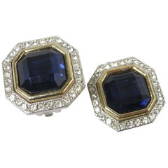 Vintage Rhinestone Hexagon Royal Blue Earrings