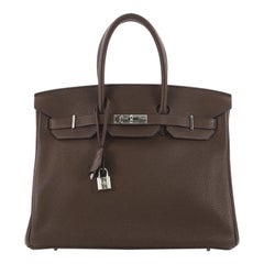 Hermes Birkin Handbag Chocolate Clemence with Palladium Hardware 35