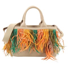 Prada Canapa Convertible Tote Canvas and Feather Mini